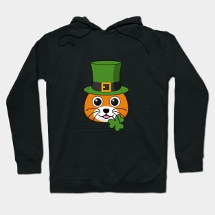 Cute Cat with Green Hat and Shamrock St Patricks's Day Hoodie